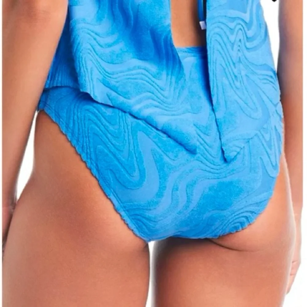 Bar III Blue Terry Textured Shirred-Side Bikini Bottoms New With Tags